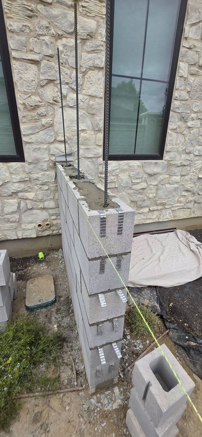 During: reinforced block pier with rebar