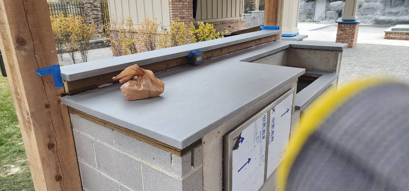 During: kitchen island blockwork detail