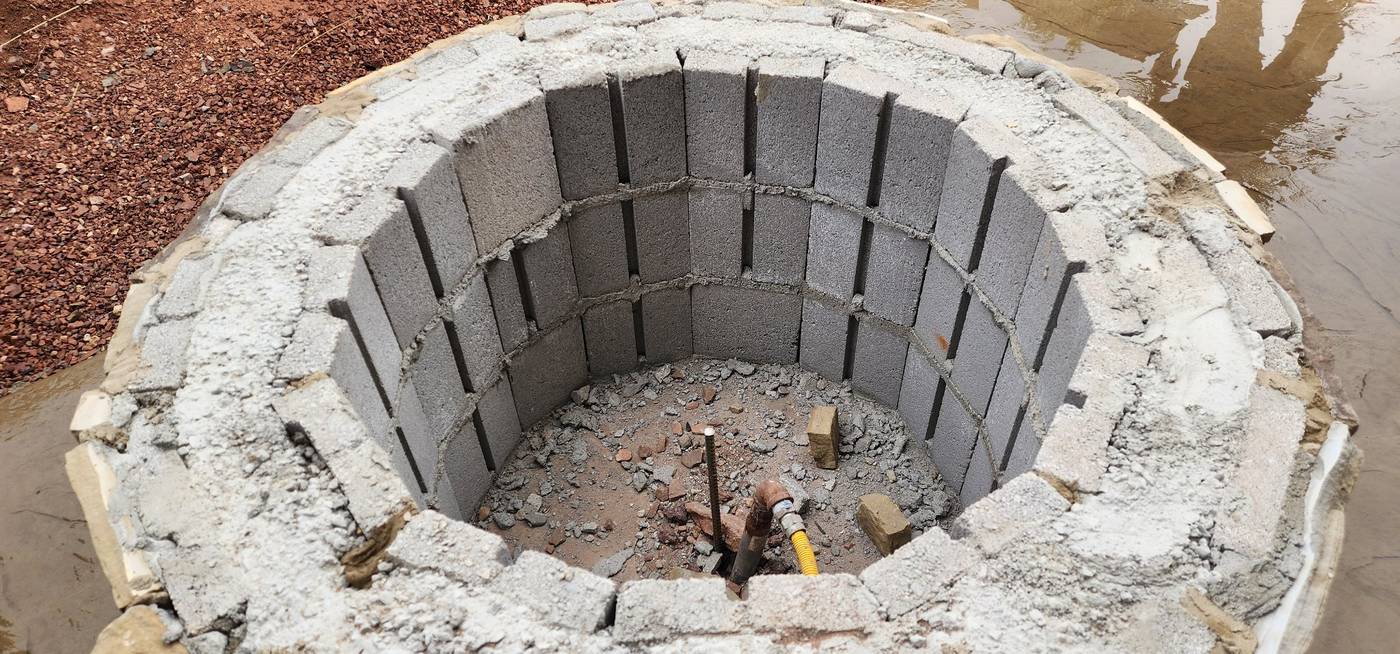 During: fire pit block core and gas line
