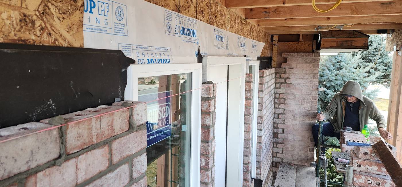 Brick veneer at the windows