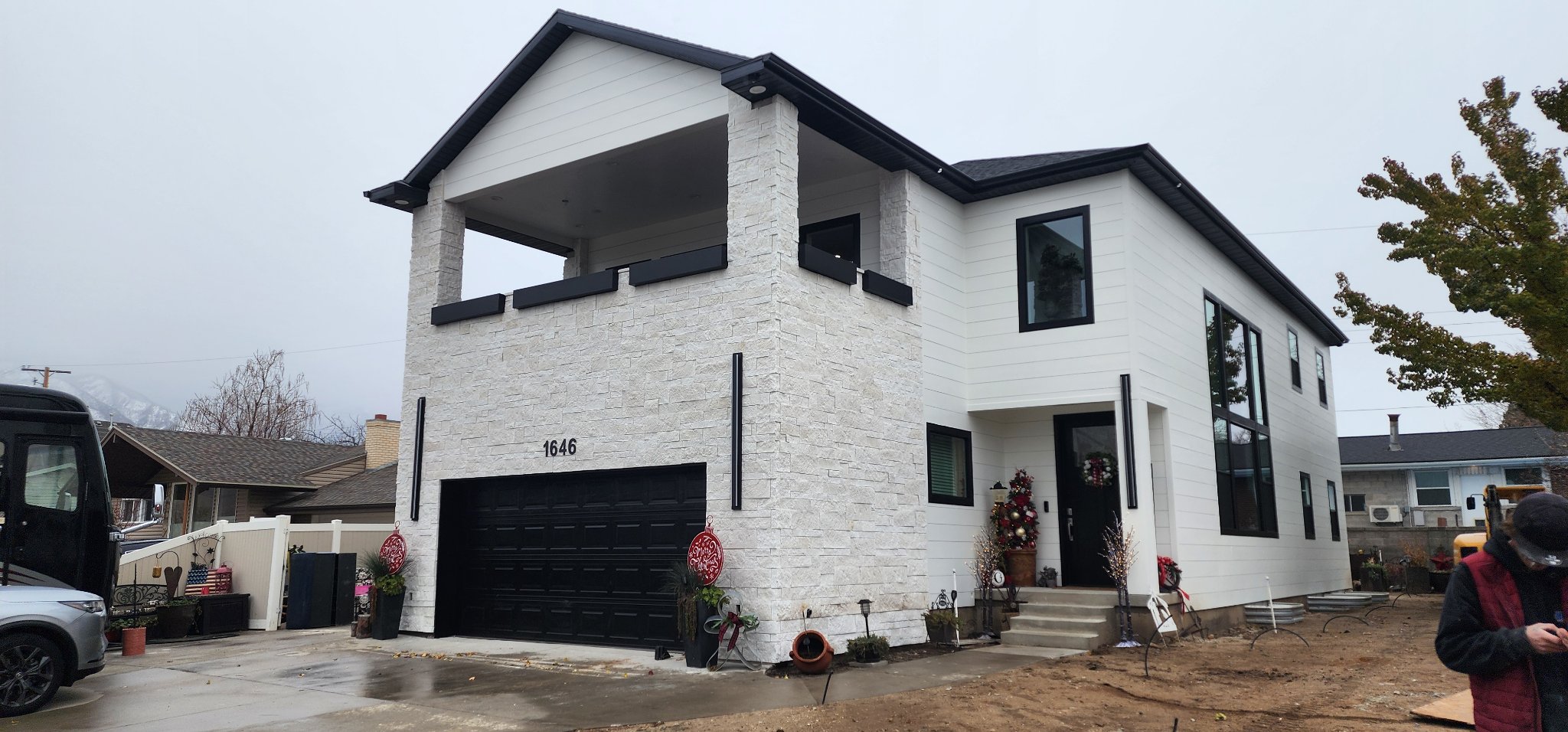 Residential exterior finished with stone veneer